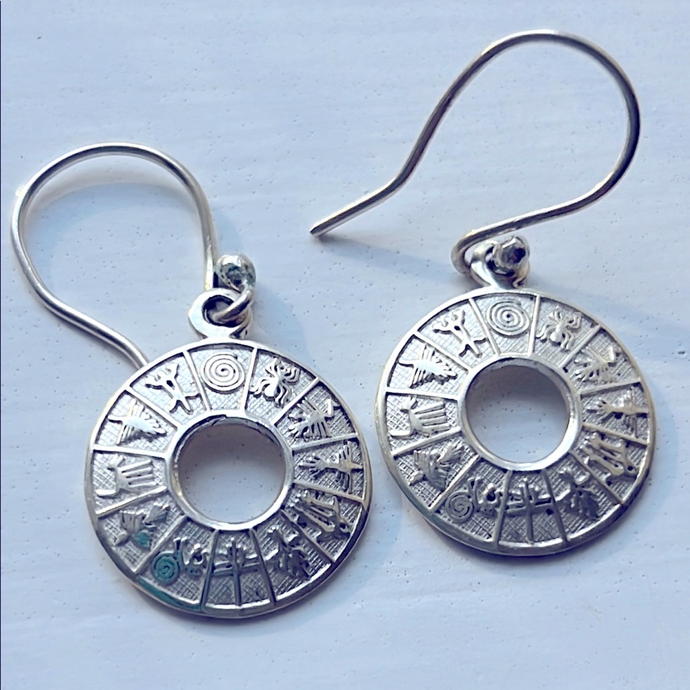 Silver 950 Aztec calendar earrings